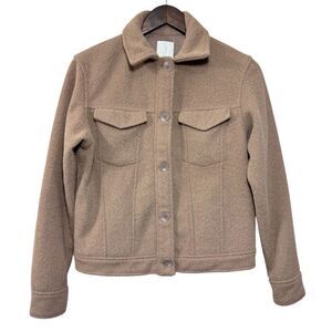 Joie Camel Mocha Moto Teddy Cropped Shacket Medium